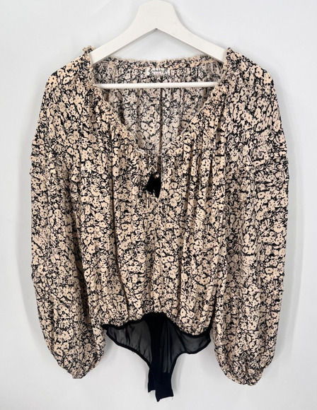 Free People All Tucks Printed Bodysuit Balloon Sleeve Floral Print Women's XS - Picture 5 of 12